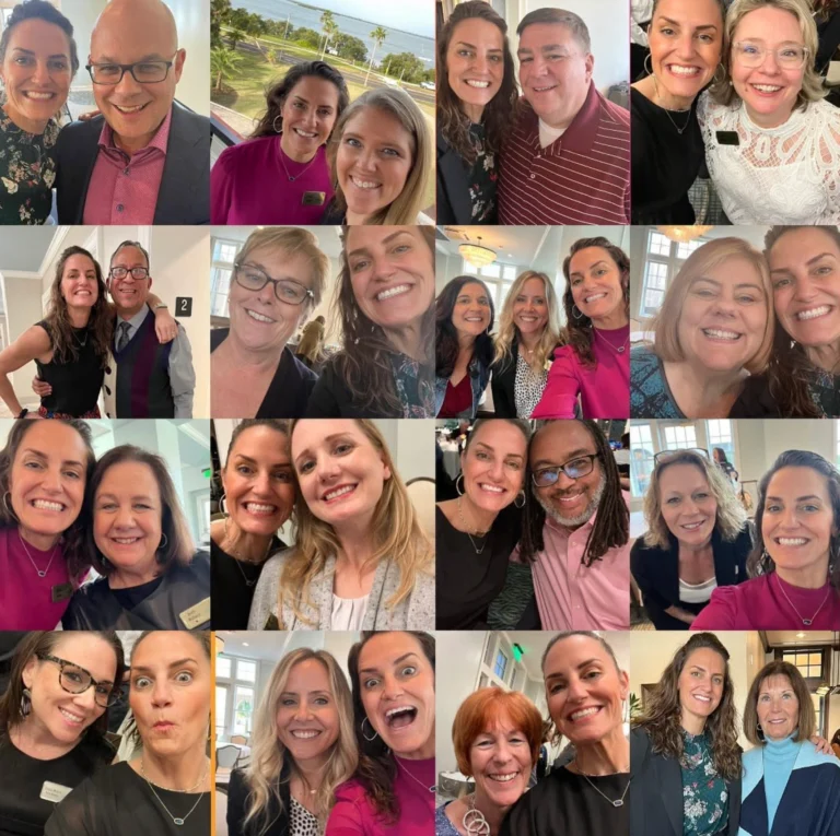 Collage of April Liles with colleagues and industry professionals at a networking event