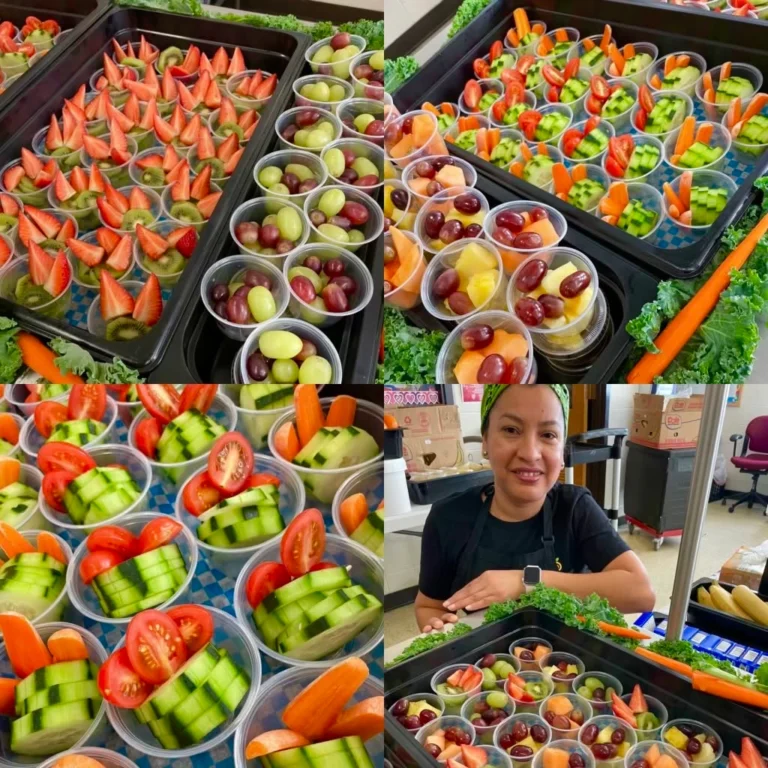 Fresh fruit and vegetable cups prepared for a Waltham Public Schools nutrition program